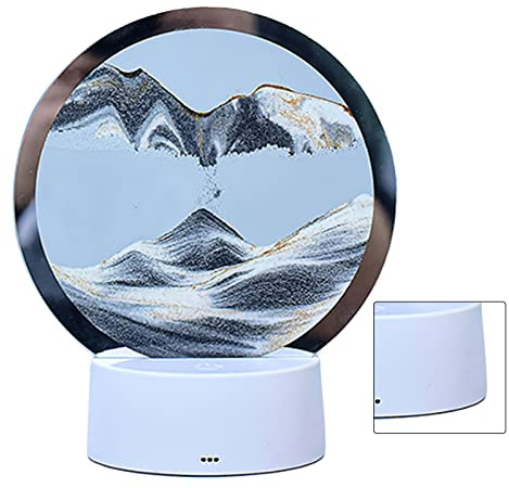 Fdit 3D -Sanduhr -Tischlampe, 7 Farbwechsel Licht, Sandmalerei Kunst, USB Wiederaufladbar mit Touch Dimmable, für Wohnzimmer, Schlafzimmer, Hotelzimmer (Schwarz-Weiß-Landschaft)