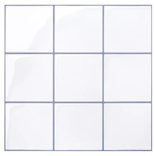 Commomy Più Spessi Paraschizzi Piastrelle Mattonelle Adesive Cucina Bagno Vinile 3D, Adesivi per Piastrelle Cucina, Impermeabili, Bianco con Grigio Grout(10 pezzi, 30,5 x 30,5 cm)