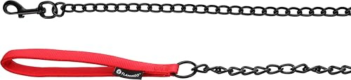 Hundeleine – Kettenleine mit Neopren-Griff – 1m x 17mm – Flamingo Trero Rot – Metall & Nylon – Beschläge matt schwarz