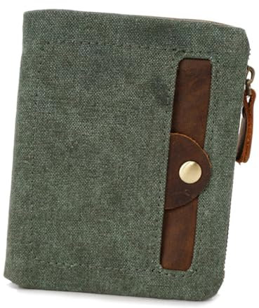 Axrrl Herren-Geldbörse Aus Canvas-Leder Mit RFID-Blockierung, Vintage-Crazy-Horse-Leder, Für Den Geschäftsalltag,Grün