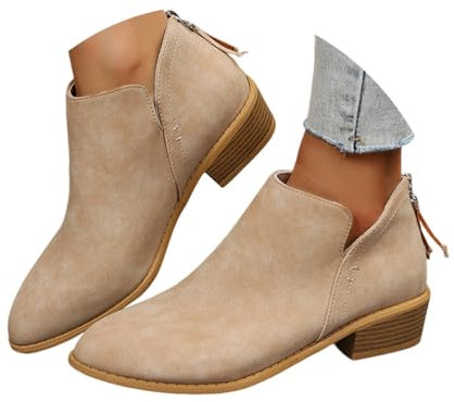 ticticlily Stivali Estivi Donna Con Cerniera Primaverili Invernali Eleganti Stivaletti Morbidi Tacco Basso Ankle Chelsea Boots Cowboy Bassi C Cachi 40 EU
