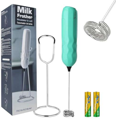 SUPRUS Ultra Fast Handheld Milk Frother Double Whisk with Stand 2 Batteries Stainless Steel for Lattes Cappuccino Matcha Hot Chocolate Coffee Bar Accessories Kitchen Gadgets Gift