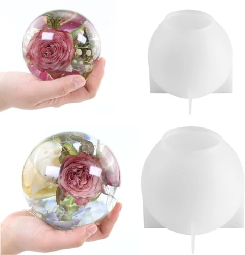 YOFAPA Sphere Resin Molds, 2 Pcs Ball Shape Silicone Molds, One-Piece 3D Seamless Globe Epoxy Resin Molds, Large Sphere Resin Casting Mould for DIY Crafts, Flower Keepsakes, Home Decor