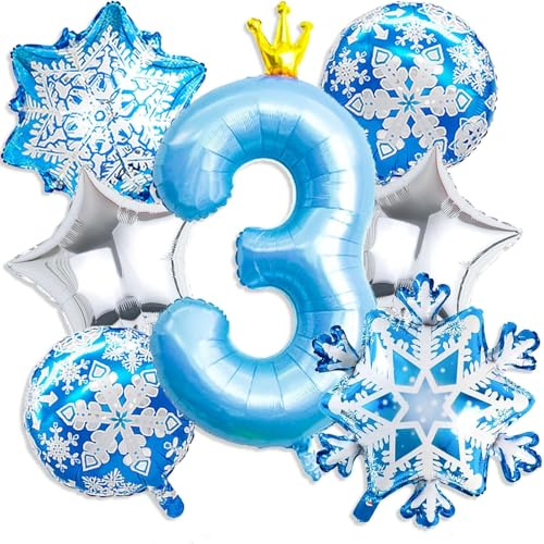 Mavouri Geburtstagsdeko 3 Jahre Mädchen mit Frozen Folienballon, Luftballon 3 Geburtstag Mädchen, Luftballons Geburtstag 3 Jahre Mädchens, Blau Zahlen Folienballon 3