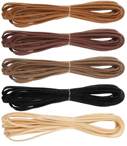 5 Rollen Flaches Lederband Schnur Wildlederband Lederband Schnur 2mm x 5m Dünnes Seil für Armbänder Schuhbänder Basteln Schmuckherstellung Halskette Geflochtene Perlen DIY (5 Farben)