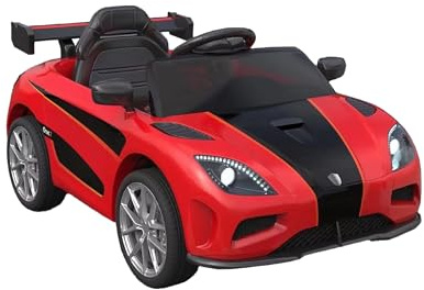 Baroni Toys Voiture électrique pour enfants 6 V avec télécommande, musique, lumières LED et siège en cuir synthétique - Voiture électrique 3 à 5 km/h pour enfants de 1 à 4 ans, style sportif rouge
