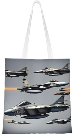 Einkaufstasche mit Flugzeug-Jets-Druck, Polyester-Leinen, Einkaufstasche mit verstärkten Griffen, wiederverwendbar