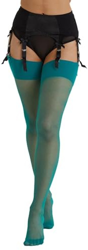 Playful Promises Quetzal Green Seamed Stockings - Deep Blue Green 15 Denier Hosiery - Vintage Inspired Stockings with Back Seam - Reinforced Heel and Toe - Eco-Friendly Tree Planting Initiative