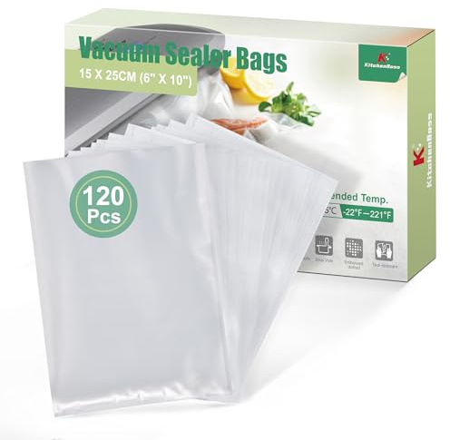 KitchenBoss Profi-Folienbeutel 120 Beutel：Vakuumierbeutel für alle Vakuumiergerät und Sous-Vide-Garer, Vakuumbeutel Lebensmittel 15x25 cm, Sous Vide Gefrierbeutel Einschweissbeutel 175 µm