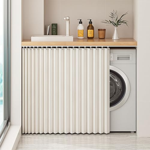 Générique Rideau de Placard Coulissant avec Rail, Rideau Autocollant D'Étagère de Cuisine D'ombrage Rideaux de Placard Imperméables pour Étagères,Blanc,W100cm/H70cm