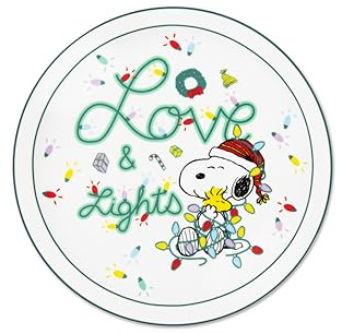 Excelsa Peanuts Shiny & Bright Set 6 Piatti Pizza in Porcellana, Decorazione Natalizia con Snoopy, Bianco e Verde, 30,5 cm