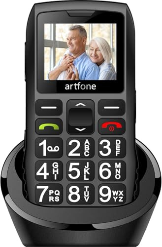 artfone C1+ Schwarz - Seniorenhandy ohne Vertrag丨Mobiltelefon mit großen Tasten丨GSM Dual SIM Rentner Handy丨Ladestation丨SOS Notruftaste丨1,8 Zoll Farbdisplay丨FM丨1800mAh Akku丨Sprachansage丨Kurzwahl丨USB-C
