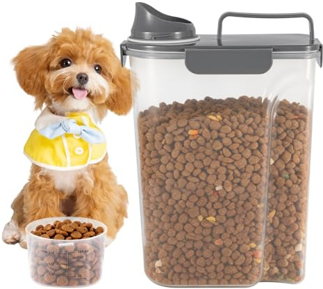 SUNNYNEST Dog Food Storage Container 5L Portable Pet Food Container Dog Food Storage Container Airtight Cat Pet Food Storage Container with Measuring Cup Pour Spout Food Dispenser (Gray)