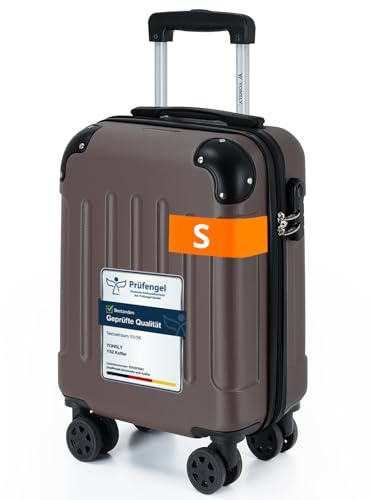 YONSLY Gepäck Suitcase Reisekoffer, Trolley Rollkoffer Handgepäck, Hartschalenreisekoffer mit 360° Lenkrollen, Zahlenschloss, Mehrstufiger Teleskopgriff (S, Braun)