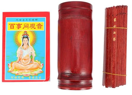 HAKIDZEL Jeu de Divination Bouddhiste Complet 1 Set Style Chinois, Portable, Bâtons de Jeu de Divination pour Rituels et Usage Maison, École ou Temple