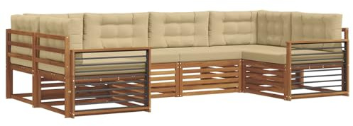 vidaXL Sofagarnituren 6 pcs Natur und Beige Massivholz Akazie, Moderner Garten-Sofa, strapazierfähiges Terrassen-Set, Bequeme Sitzmöbel für Deine Lounge-Atmosphäre
