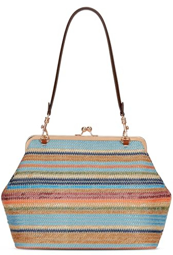 CATSEA Straw Large Women's Kiss Lock Bag Kiss Clasp Tote Purse Clutch