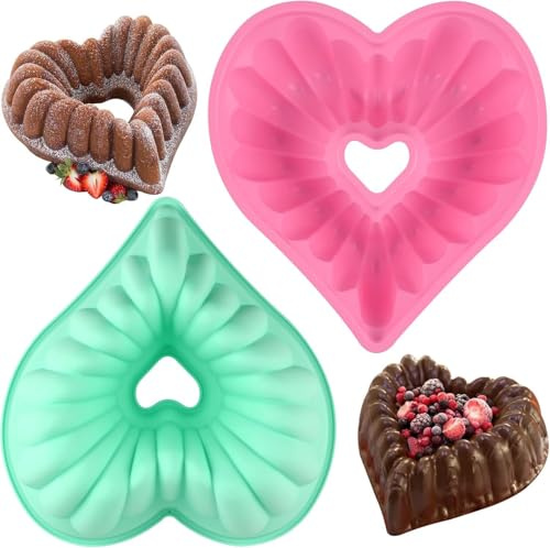 GREATRICH 2 PCS Molde de Silicona para Bizcocho en Forma de Corazón, 23.5cm Molde Repostería Silicona, Molde Bizcocho Horno para Día San Valentín, Boda, para Tartas, Mousse y Pasteles (Rosa, Verde)