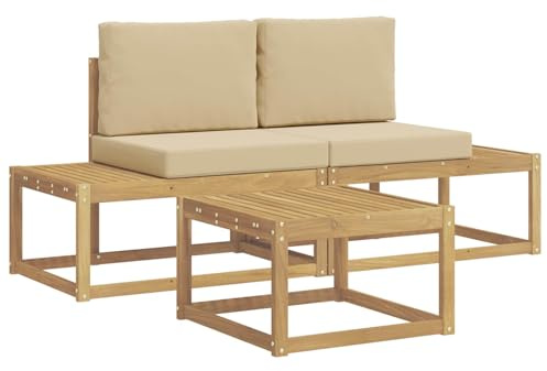 vidaXL Outdoor-Sofagarnitur mit Kissen 3 pcs Weiß und Beige Polyester, Moderner Outdoor-Sofa, langlebiges Ecksofa für Garten, Terrasse, Bequeme Loungemöbel