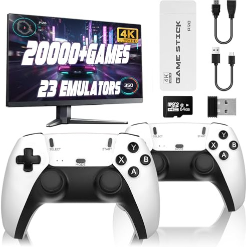 Console Retrogaming TV Stick HDMI 4K – 20 000+ Jeux Sélectionnés, 23 Émulateurs Classiques, 2 manettes sans Fil, 23 émulateurs Jeux Stick Plug & Play TV