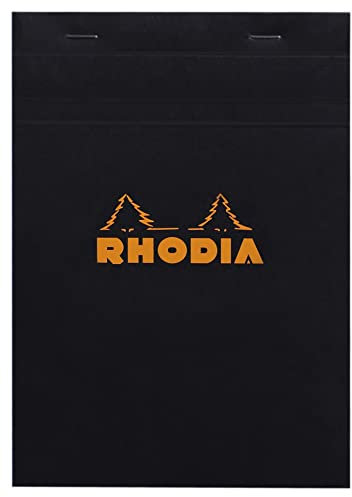 RHODIA 162009C - Stapled Notepad N°16 Black - A5 - Small Squares - 80 Detachable Sheets - 80G Clairefontaine Paper - Soft, Resistant and Waterproof Coated Card Cover - Basics