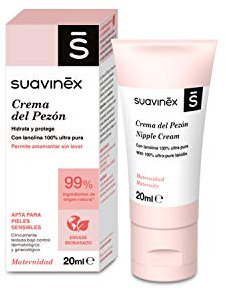 Suavinex, Crema del Pezón, Crema de Lanolina Pura para Pezones, permite Amamantar Sin Lavar, Evita la Sequedad y la Formación de Grietas, Apta Pieles Sensibles, 99% Ingredientes Origen Natural, 20 ml