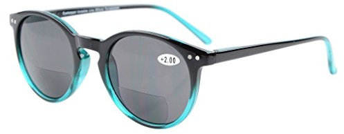 Eyekepper Schluesselloch Stil Federschanier Runde Bifocal Sonnenbrille Sonne Leser Schwarz-Gruen+2.5
