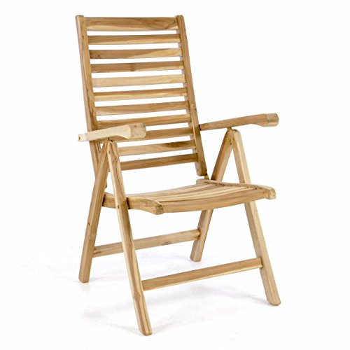 Divero klappbarer Gartenstuhl Ancona aus Teakholz Stuhl, unbehandelt - verstellbar mit Armlehne – Farbe: Natur-Braun