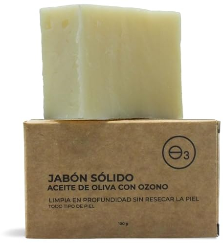 OZONO D'OR – Kernseife natur 100% BIO für Hände und Körper mit Ozon, Aknebekämpfung, antibakteriell und antimykotisch | Handgemachte Naturseife für fettige, empfindliche oder atopische | 100 g.