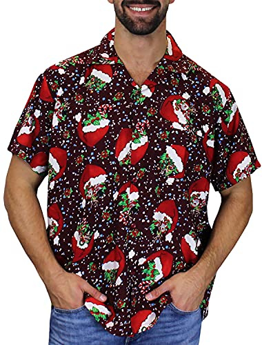 King Kameha Funky-Hawaii-Hemd, Weihnachten, Herren, Kurzarm, Christmas-Flying-Hats, Rot, L