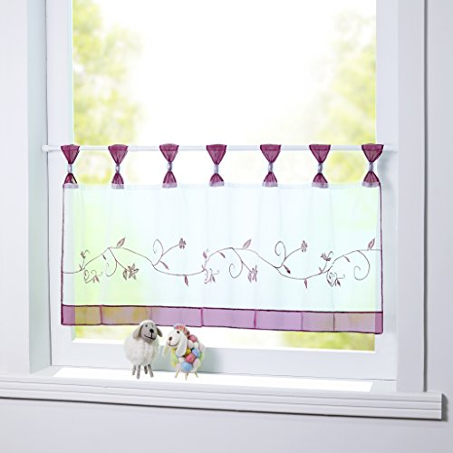 Joyswahl Scheibengardine Voile Bistrogardine Selina mit Blumen-Stickerei Muster Transparente Gardine HxB 60x145cm Violett 1er Pack