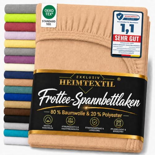 EXKLUSIV HEIMTEXTIL Frottee Spannbettlaken 60-70 x 140 cm 80% Baumwolle, 20% Polyester Öko - Tex Zertifiziert, Markenqualität, Matratzenhöhe bis 10 cm, Nougat