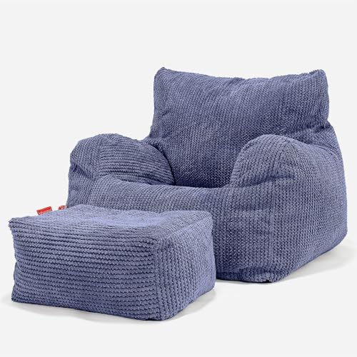 Lounge Pug, Sitzsack Ohrensessel mit Hocker, Pom-Pom Lila