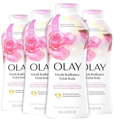 Olay Fresh Outlast Body Wash with B3, Rose Water and Sweet Nectar, 22 Fl Oz (Pack of 4)
