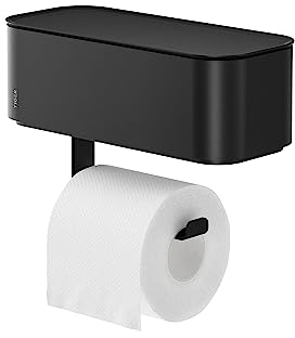 Tiger 2-Store Toilettenpapierhalter mit Aufbewahrungsbox, Toilettenrollenhalter mit integrierter Box für z.B. feuchtes Toilettenpapier, Farbe: Schwarz, Extra breit