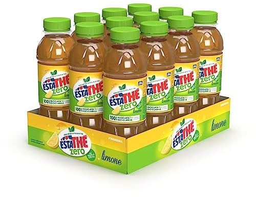 Estathé Zero Limone - The Freddo, Senza Zucchero, con Vero Infuso di Foglie di The e Succo di Limone, Bevanda Analcolica Senza Glutine, 12 Bottiglie da 0,4 lt