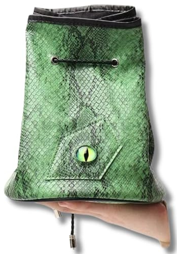 Large DND Dice Drawstring Bags with Pockets | RPG MTG Storage Bag (Green) | 500 Polyhedral Capacity DnD Dice Bag with 7 Inner Pockets and Drawstring Closure | Amazing Dragon Hide TTRPG Accessory