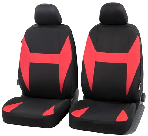 Walser Auto-Sitzbezug Caledon 2 Vordersitzbezüge, Universal PKW-Sitzbezüge Polyester, Auto-Schonbezüge für Normalsitze, Autositzschoner schwarz-rot