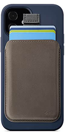 Distil Union Wally Junior + MagSafe | Schlankes Leder Portemonnaie und Kartenhalter für Smartphones Leder MagSafe Wallet mit Pull-Tab, Grau + Magsafe, Distil Union Magsafe kompatible iPhone Wallet