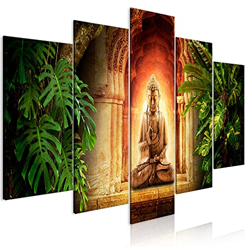 murando Acrylglasbild Buddha Zen 200x100 cm 5 Teilig Wandbild auf Acryl Glasbilder Kunstdruck Moderne Acrylglas Platte Wanddekoration Geschenke Heimdekoration Glasbild Feng Shui Tempel Zen Monstera