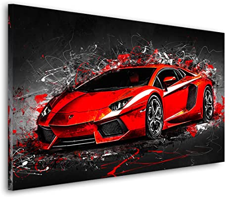 Kunstgestalten24 Leinwandbild Lamborghini Aventador Red Style Wandbild Kunstdruck