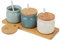 Chase Chic Set de pots à épices, Sucrier en céramique avec couvercle et cuillère pour la maison et la cuisine, Petite boîte à épices avec plateau en bois, Ensemble tricolore, Set de 3 pièces