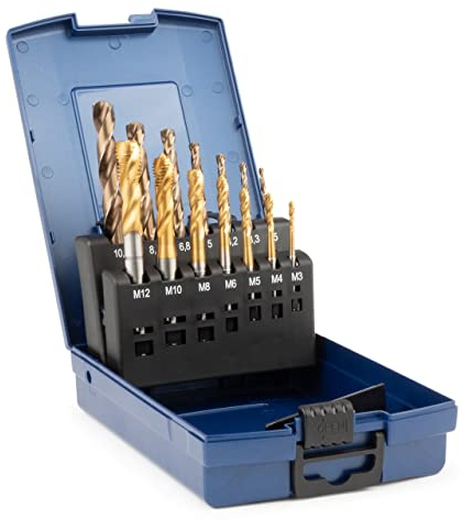 GSR Gewindebohrer Set Silver 14 teilig, HSSE-TiN Maschinengewindebohrersatz + HSSE Kernlochspiralbohrer, DIN 2184-1 (DIN 371/376), Form C/35°, Metrisch M3-M12, In stabiler Kassette