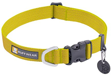 RUFFWEAR Hi & Light Dog Collar, Ultra Strong & Lightweight, Strong Tubelok Webbing, Aluminium Lead Attachment Ring & Side-Release Buckle, Stylish Neck Wear Accessory, Lichen Green (Small, 28-36 cm)