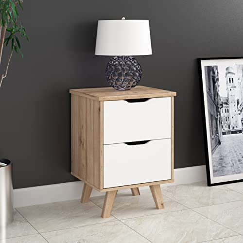 möbelando Nachtkommode Bettkmmode Nachttisch Bettschrank Nako Nachtschrank Vancouver I Plankeneiche/Weiß