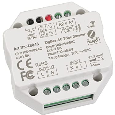 VBLED ZigBee 2.4G Funk Controller 230V Unterputz Dimm-Aktor Dimm-Schalter max. 200W LED 400W Halogen Kompatibel mit iNatus Fernbedienung