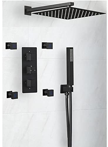 MILANO Mixer Valve 300mm Square Shower Head Handset Body Jets Black