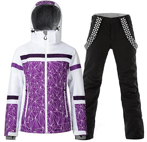 GS SNOWING Damen Skijacken und Hosen Set Winddicht Wasserdicht Isoliert Schneeanzug Winter Warm Snowboarden Schneemantel, #002lila/schwarz, Medium