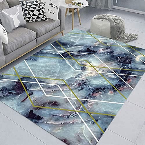 RUGMRZ Teppich Gemustert rechteckig Blaue Marmor textur im modernen Stil dekorations zubehör Deko Tisch Wohnzimmer 170X240cm
