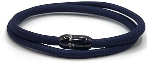 KAROO EARTH JEWELLERY Rope Bracelet | Unisex Braided Paracord Nautical Double Wrap Bracelet with strong Magnetic Clasp | Waterproof surfer bracelet (Large Wrist (20-22cm), Navy with Black Clasp)
